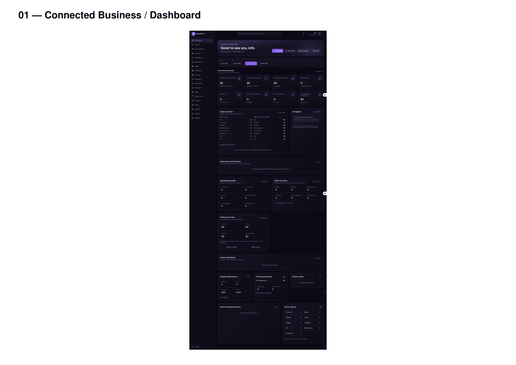 Grow Biz OS dashboard with project and task visibility